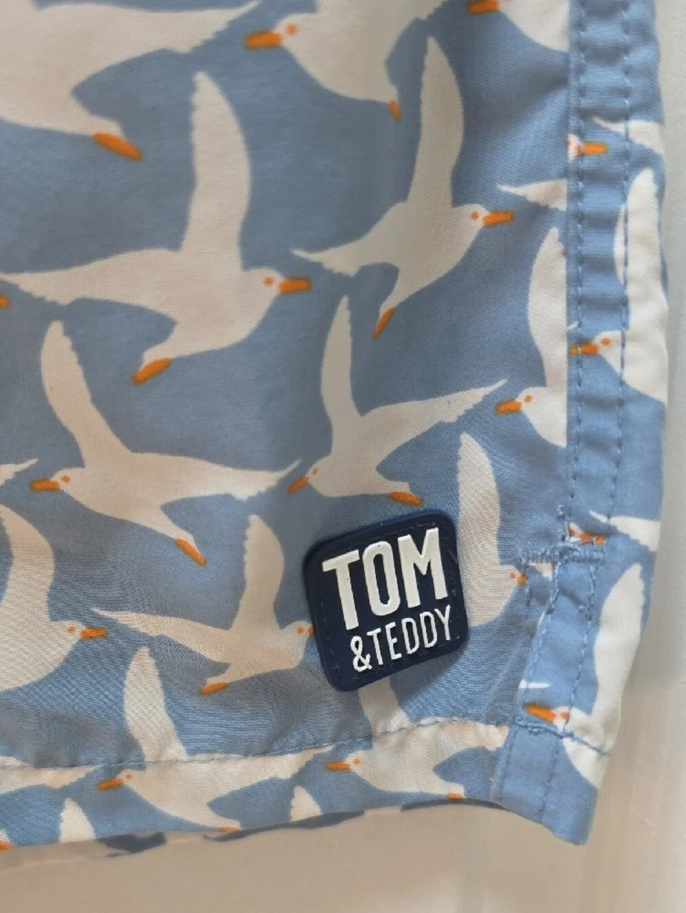 Tom & Teddy Blue & White Seagull Print Swim Trunks